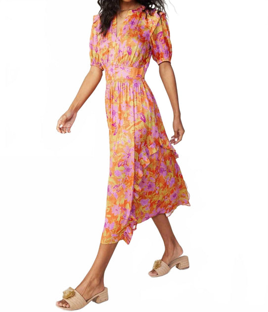 Robe Midi à Imprimé Floral et Détails Volants Current Air Multicolore XSmall 4