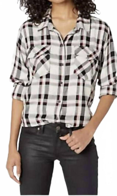 Sanctuary Plaid Button Down Shirt White Medium 2