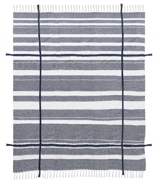 Hivvago Kantha Throw Blanket Blue/White 50x60in 3