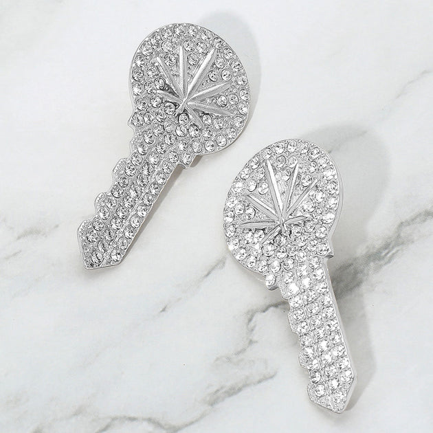 FASHNZFAB Leaf Key Earrings Silver 5