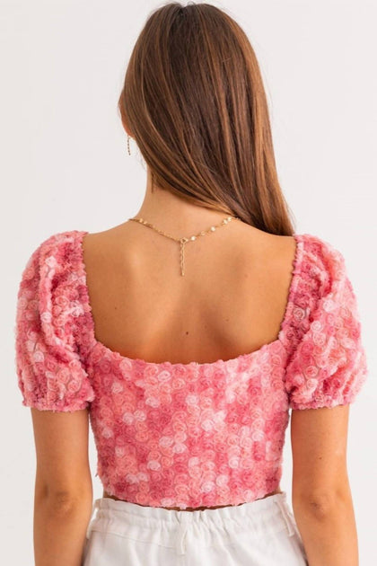 LE LIS Eliza Rosette Crop Top Pink Small 4