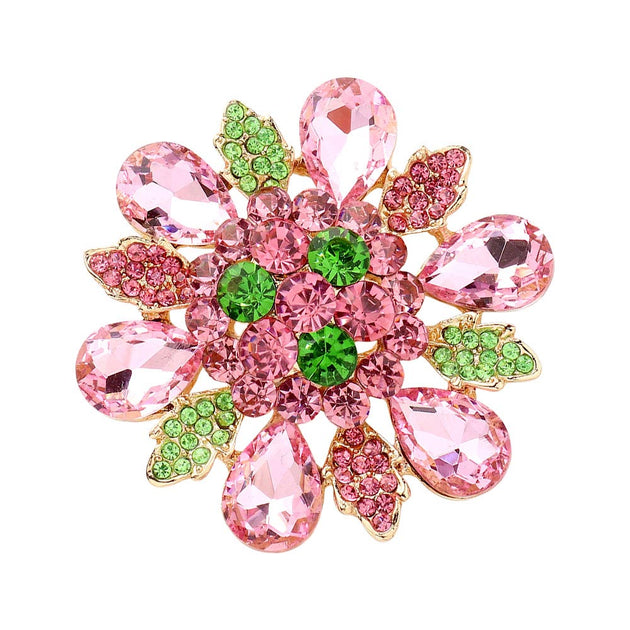 FASHNZFAB Floral Glass Stone Pin Brooch Blue One Size 5