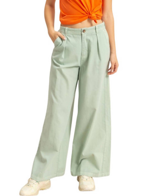 Double Zero Hohe Basic Weite Hose mit Bund Grün Small 2