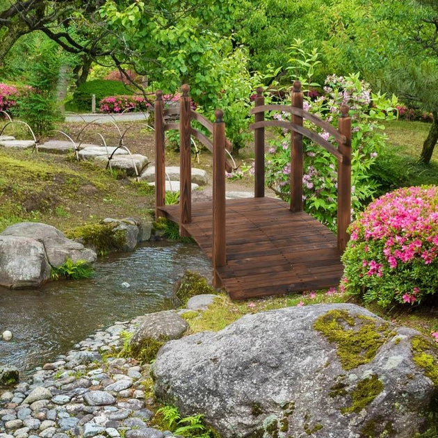 Hivvago 7.5 Ft Wooden Garden Bridge Brown 3