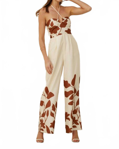 ENDLESS BLU Wide Pant Jumpsuit Beige Large 3