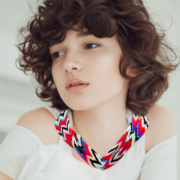 FASHNZFAB Chiffon-Halskette mit Chevron-Muster Multi 3