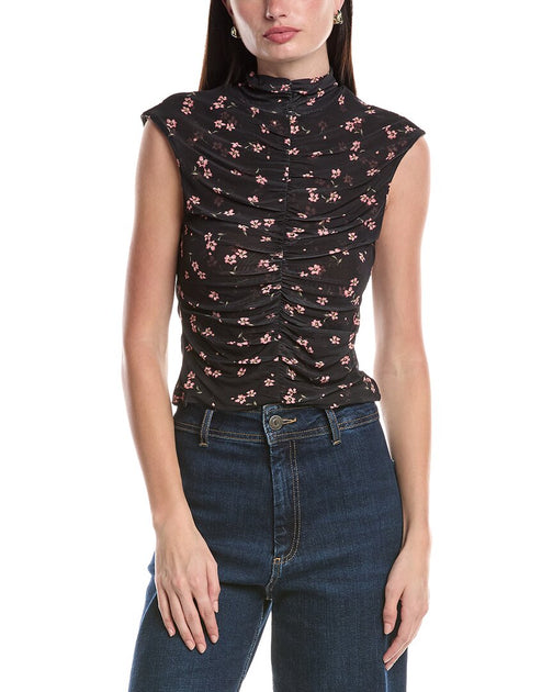 AFRM Jolie Ruched Mock Neck Top Black Small 2