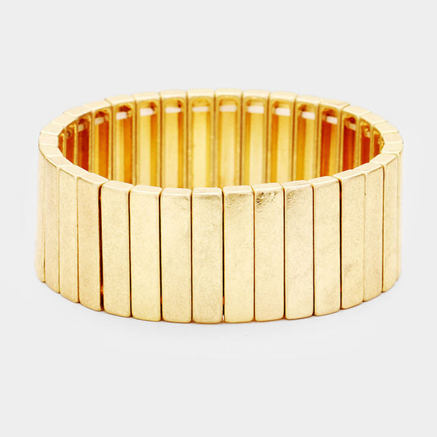FASHNZFAB Rectangle Bar Metal Stretch Bracelet Gold One Size 4