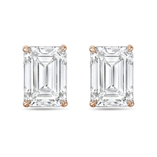 Diana M. Lab Grown Emerald Cut Diamond Stud Earrings 5ct Silver 5