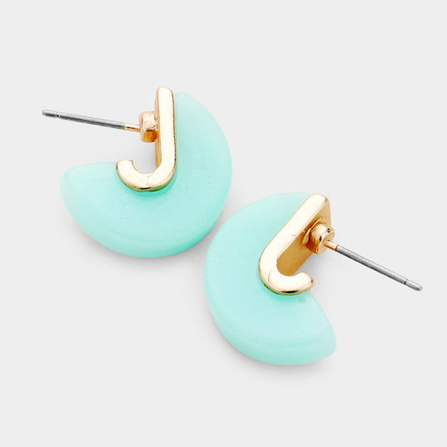 FASHNZFAB Geometric Stone Stud Earrings Green 2