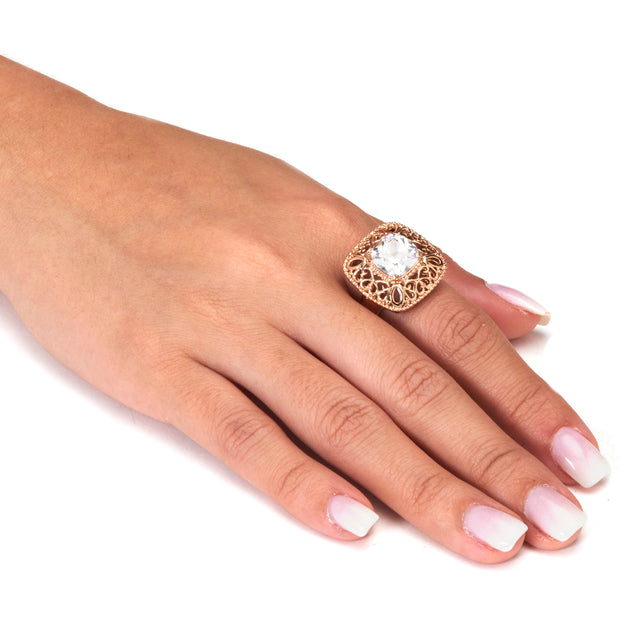 Palm 2.65 CW Cubic Zirconia Rose Ion Plated Ring Blue US 7 4
