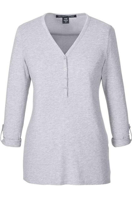 Devon & Jones Perfect Fit Y-Placket Knit Top Grey Large 2