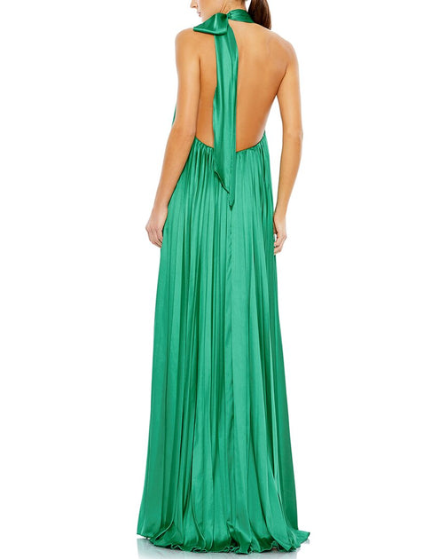 Mac Duggal Pleated Trapeze Halter Neck Gown