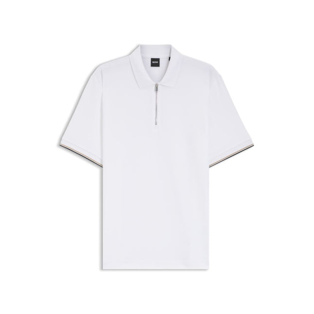 Boss Cotton-pique Polo Shirt Zip Neck White Large 2