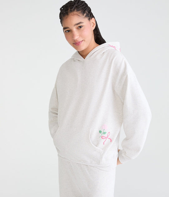 Aeropostale Cloud Soft Rose Bow Pullover Hoodie White XLarge 2