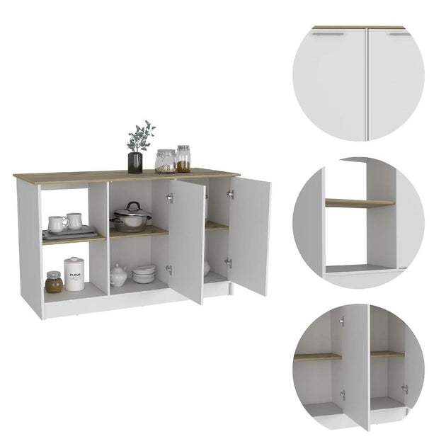 DEPOT E-SHOP Îlot de Cuisine Coral, Chêne Clair/Blanc 3
