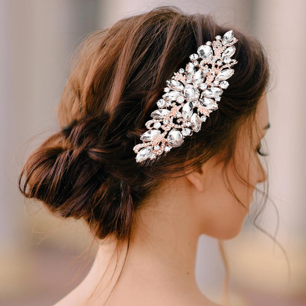 FASHNZFAB Teardrop Marquise Stone Cluster Hair Comb Silver 5