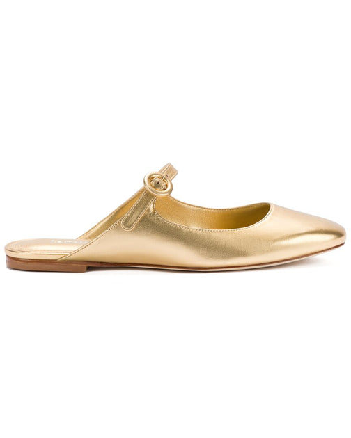 Larroude Blair Leather Flat Mule Gold US 6.5 2