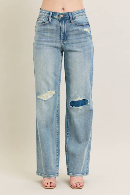 Judy Blue Destroy And Knee Patch Straight Jean Blue 29 2