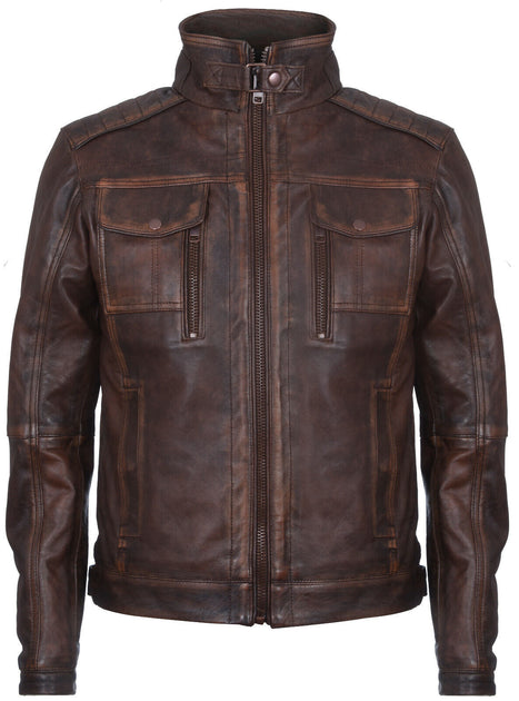 Infinity Vintage Leather Biker Jacket Brown XXL 2