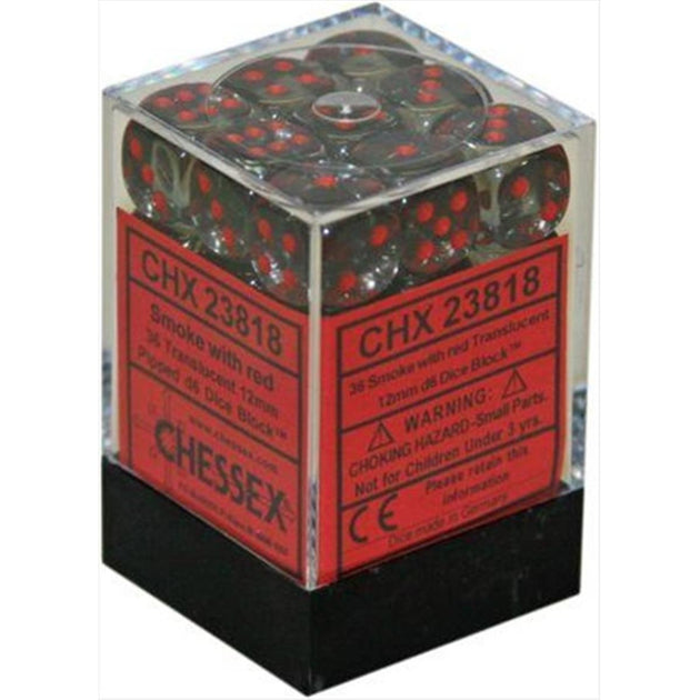 Chessex 23818 12mm Smoke Red D6 Dice Set 36 2