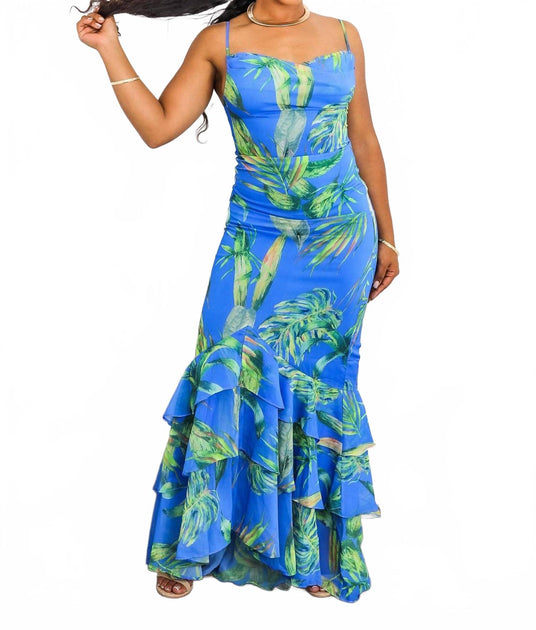 SurelyMine Maxikleid mit Blätterprint 3