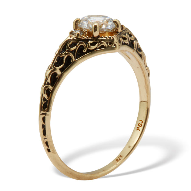Palm .75 TCW Cubic Zirconia Gold-Plated Sterling Silver Ring Silver US 7 3