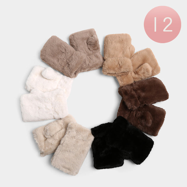 FASHNZFAB Einfarbige Kunstpelz Fingerhandschuhe Multi Einheitsgröße 2