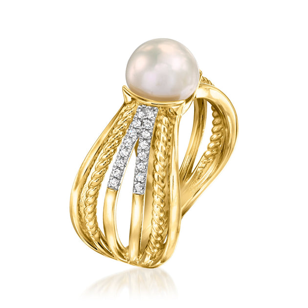 Ross-Simons Cultured Pearl Diamond Ring Silver US 5 4