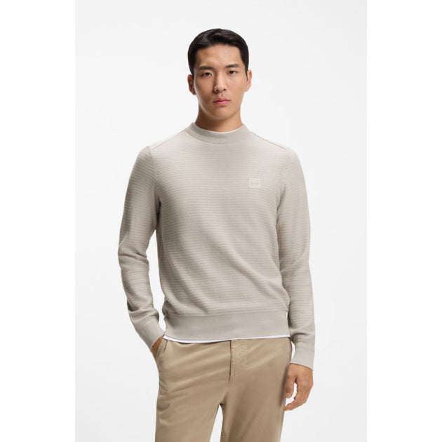 Boss Baumwoll-Kaschmir Pullover mit Logo-Patch beige Large 4
