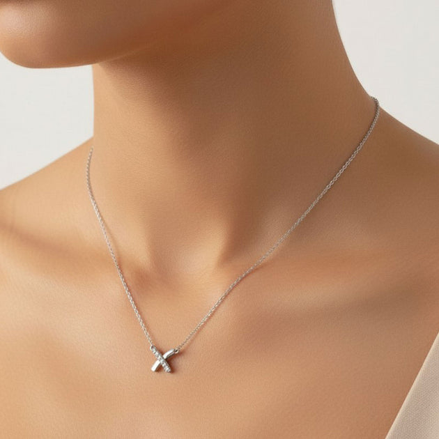 FASHNZFAB Crisscross Pendant Necklace White Gold One Size 2