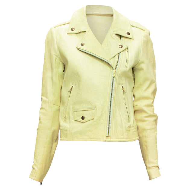 Theory Lambskin Leather Motorcycle Jacket Yellow US 6 4