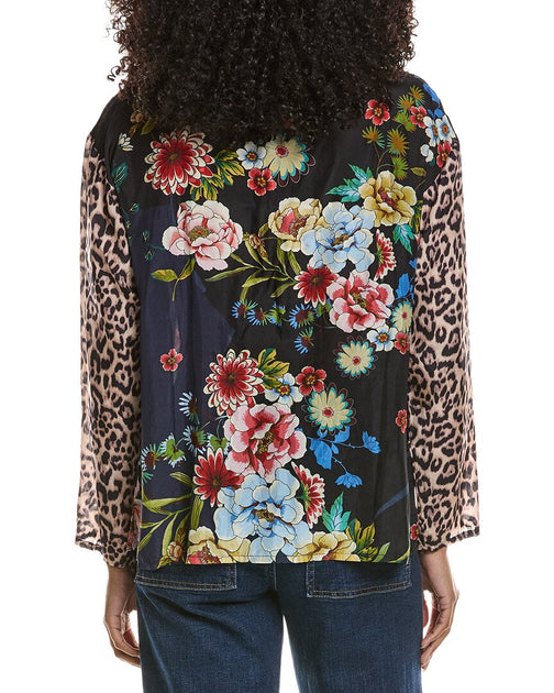 Johnny Was Leo Silk Blouse Blue X-Small 3