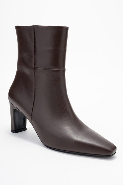 Forever & Always Kyoto Leather Block Heel Boot Brown US 7 2