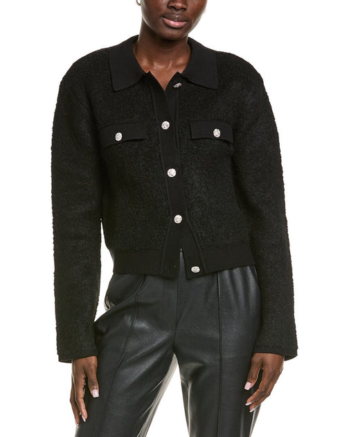Endless Rose Collared Button-Up Wool-Blend Jacket Black Medium 2