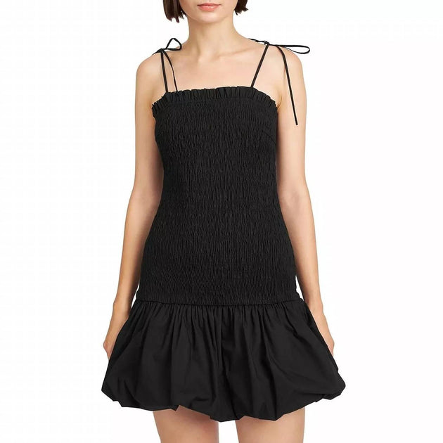 En Saison Smocked Bubbled Hem Dress In Black