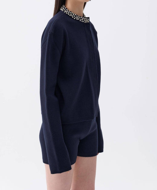Cardigan tricot Nocturne à col de pierres Noir Small 4