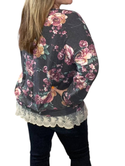 Honeyme Floral Lace Hem Tee Blue Small 3