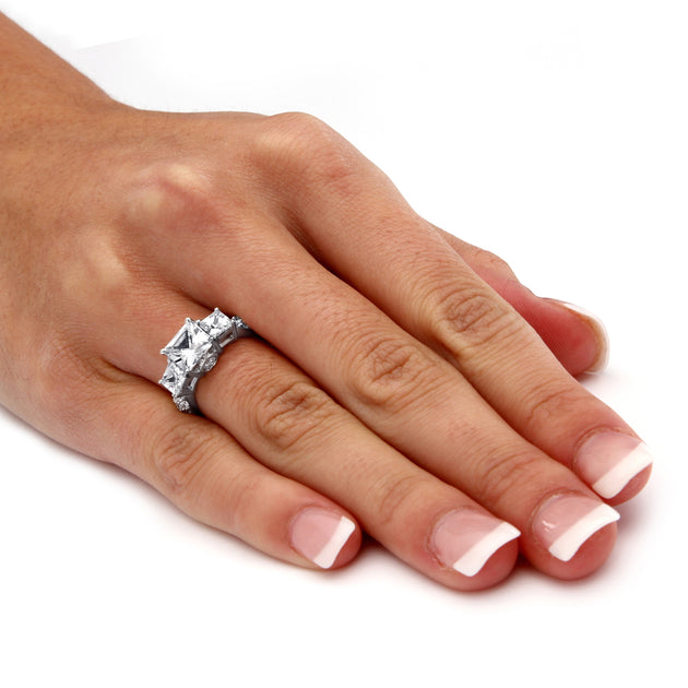 Palm 3.43 TCW Sapphire Platinum-plated Silver Ring Silver US 6 4