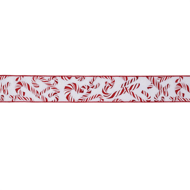 Hivvago Candy Cane Print Wired Ribbon Red/White 2