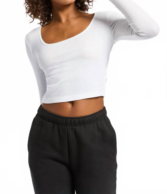 BANDIER Rivington Ribbed Long Sleeve Crop Top White Large 4