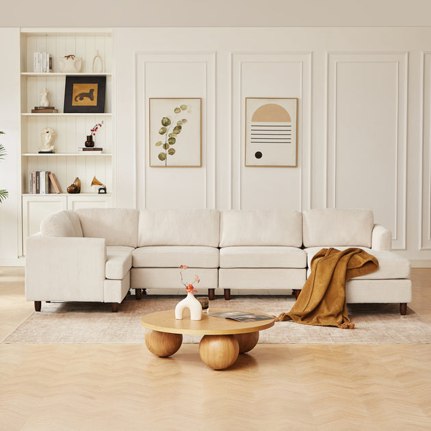 Streamdale Corduroy Modular Sectional Sofa Beige 3
