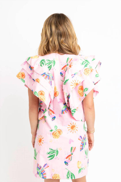 Karlie Toucan Fruit Ruffle Mini Dress Pink Large 3