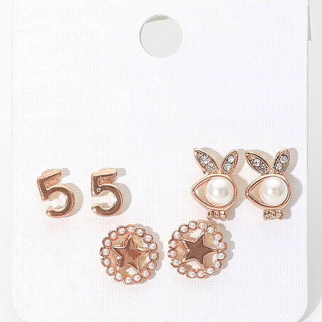 FASHNZFAB 3 Pairs Stud Earrings Silver 6