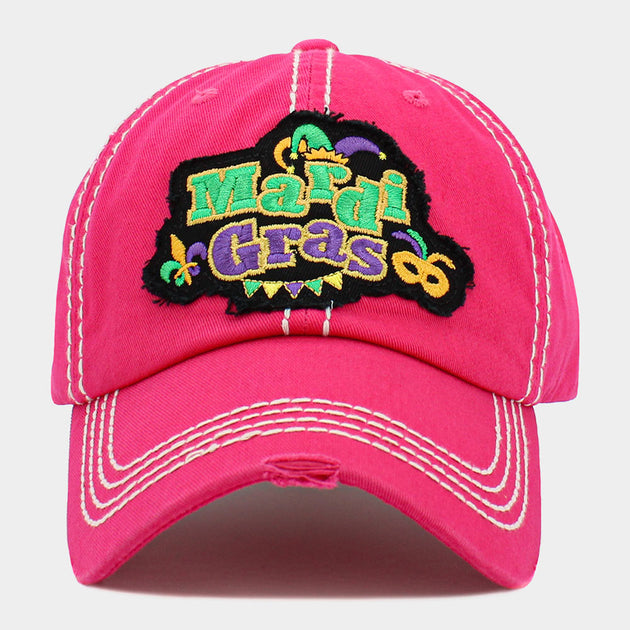FASHNZFAB Mardi Gras Message Vintage Baseball Cap Pink 2