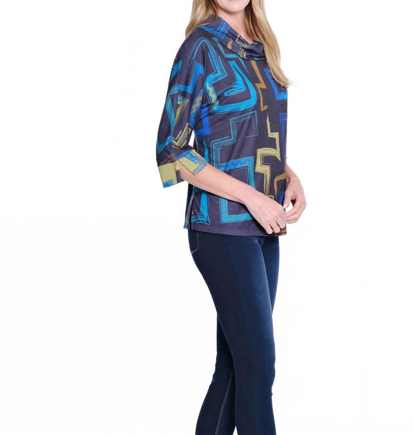 Multiples Print Slub Knit Turtleneck Top Blue Medium 3