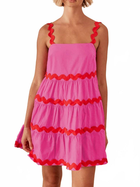 Becoming June Ric Rac Trim Square Neck Dress Pink Large 2