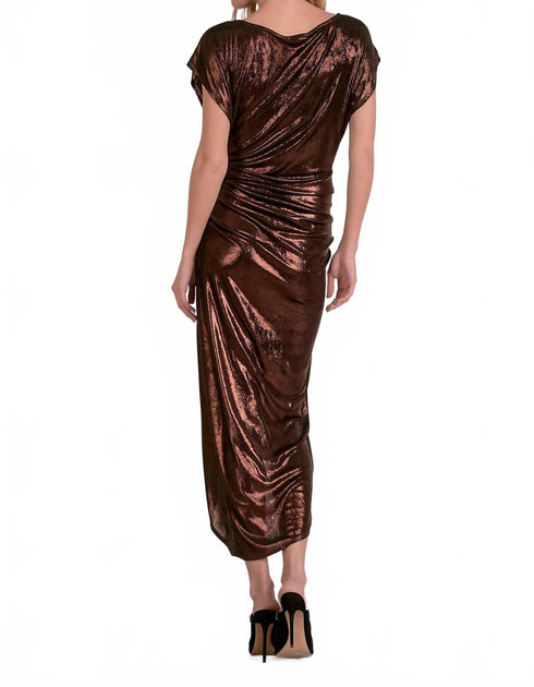 ELAN Cap Sleeve Slit Dress Brown Large 4