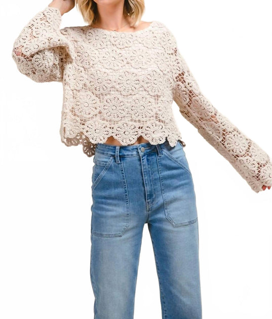 So Me Flower Crochet Crop Top Beige Small/Medium 2
