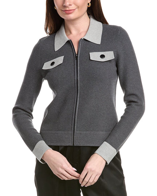 St. John Zip Front Collared Jacket Grey Small 2